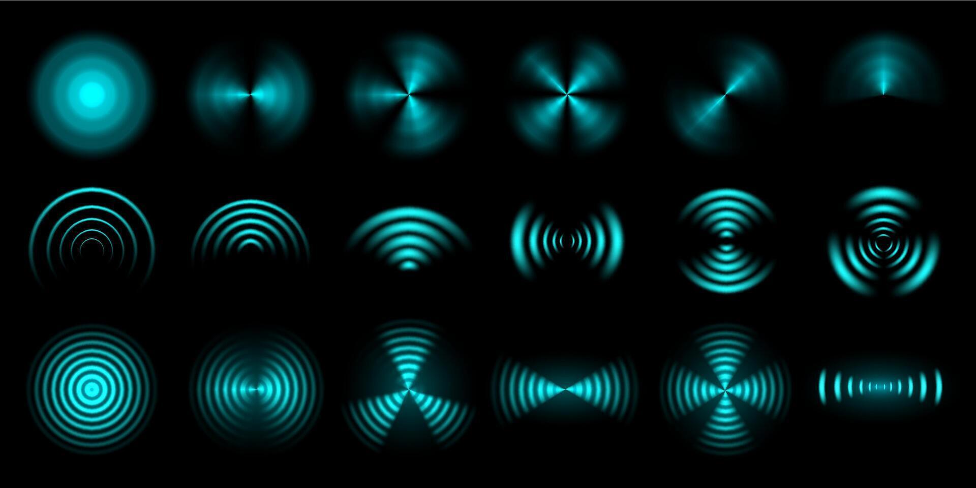 Wireless signal waves. Futuristic sound wave, digital beam and radial waveforms isolated overlay set vector