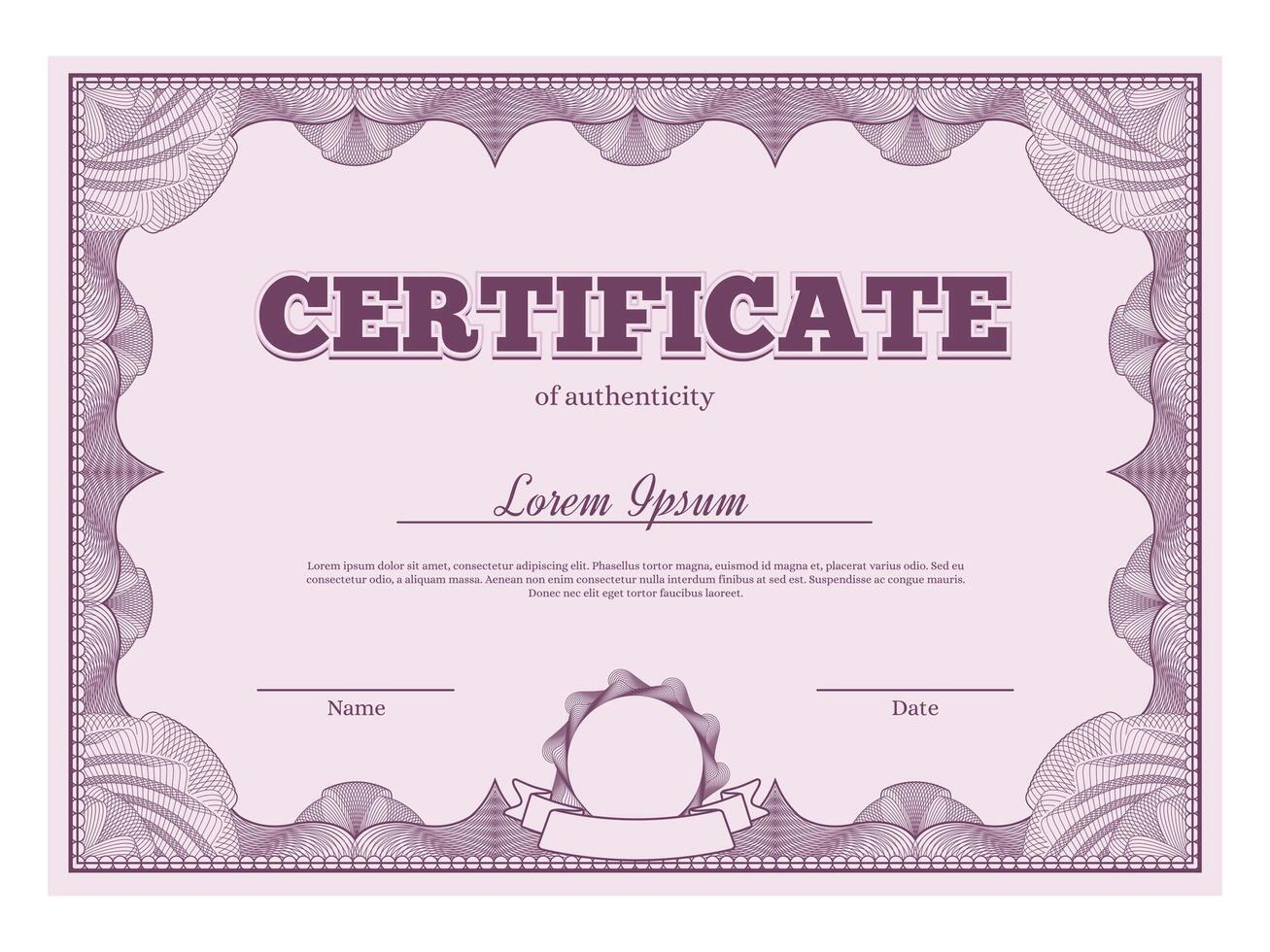 Guilloche certificate. Authenticity secure document with geometric lines pattern frame, official diploma template vector