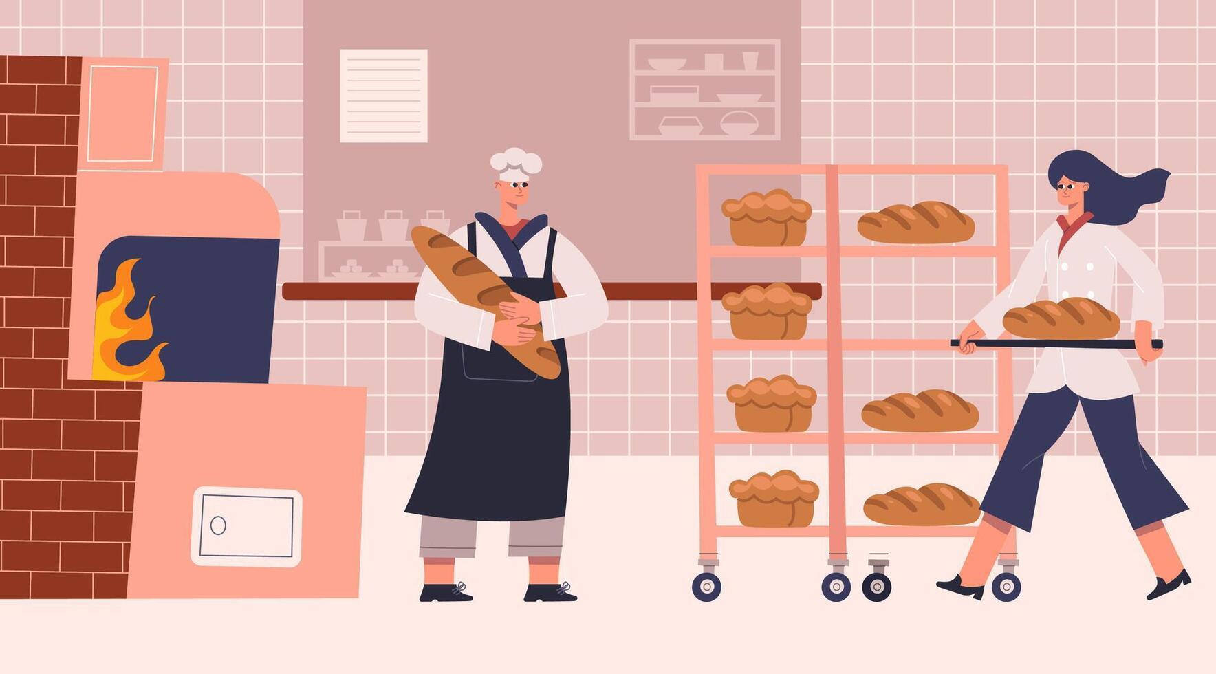2401 m01 S ST Professional bakers characters cooking, baking bread and pastry vector