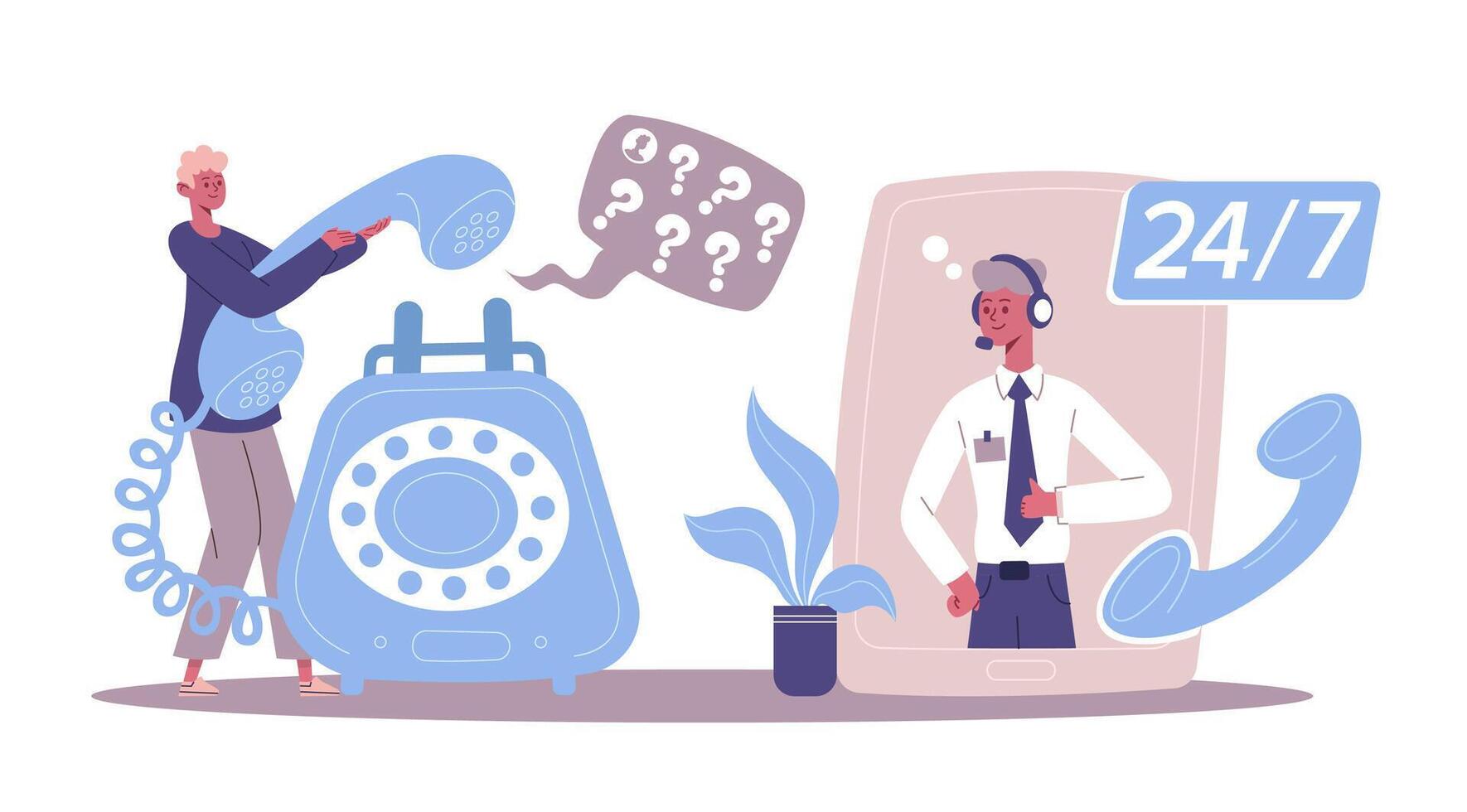 Personal assistant, call center customer support network services vector