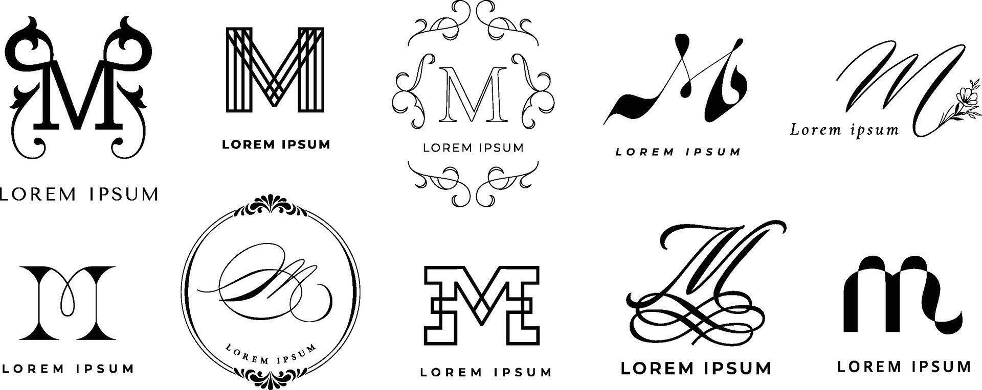 Creative M emblem. Letter m monogram for minimalist and modern branding. Typography template icon set vector