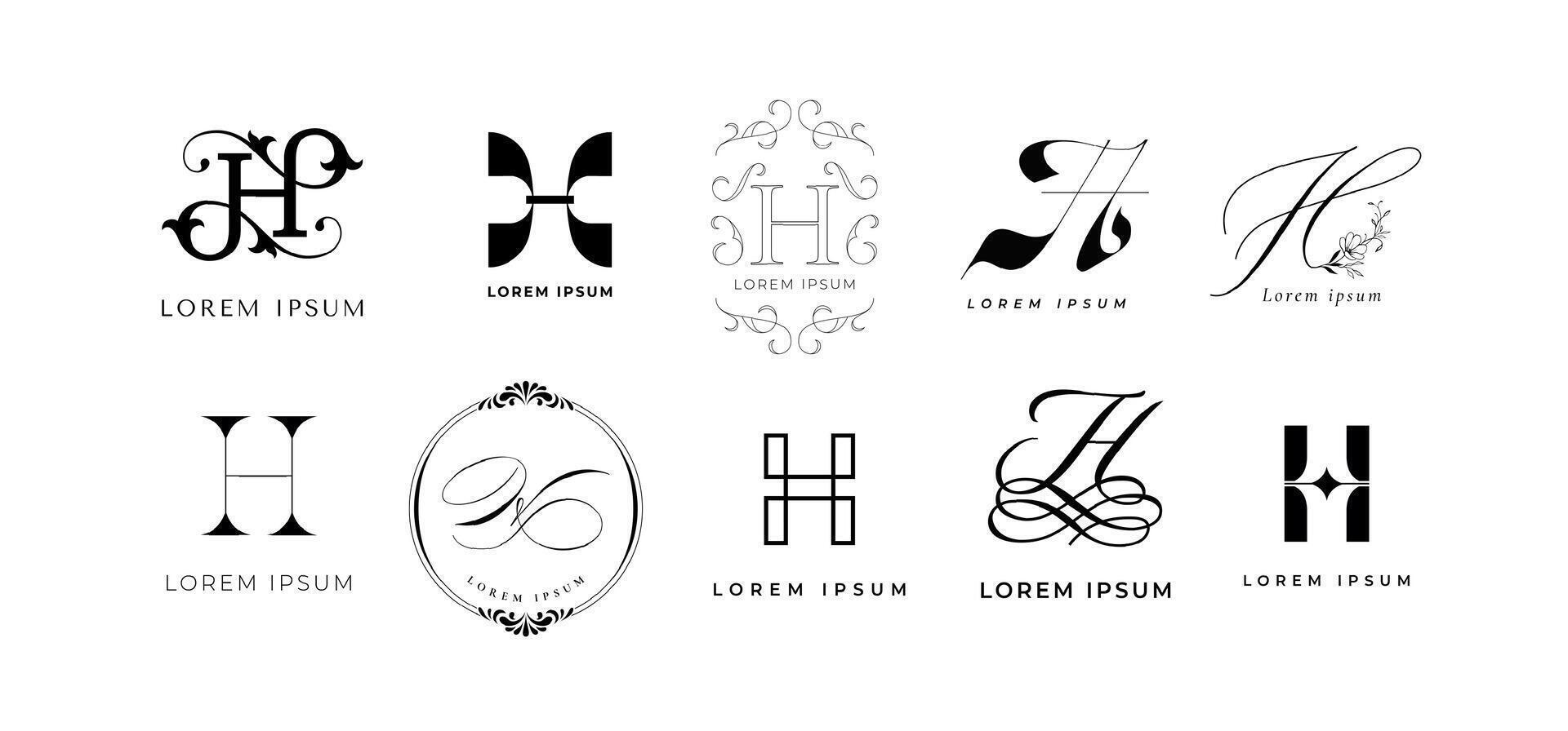 Creative H emblem. Letter h monogram for handmade, healthcare and home branding template icon set vector
