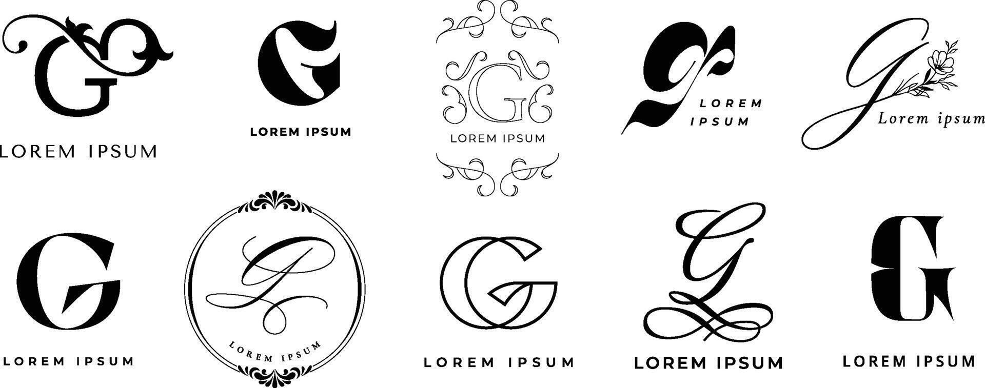 Creative G emblem. Letter g monogram in modern geometric, golden glamour and gorgeous elegant style template icon set vector