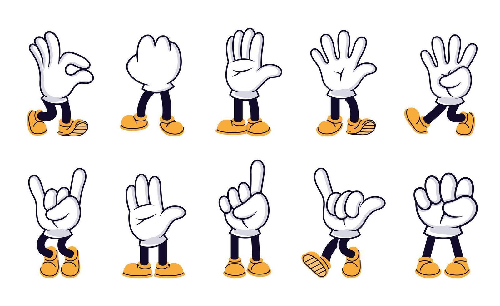 Cartoon characters hands with feet. of cartoon vector