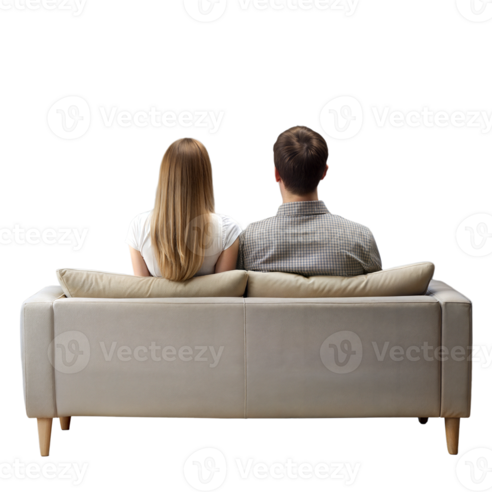 Young Couple Sitting Together on a Comfortable Couch in a Modern Living Room png