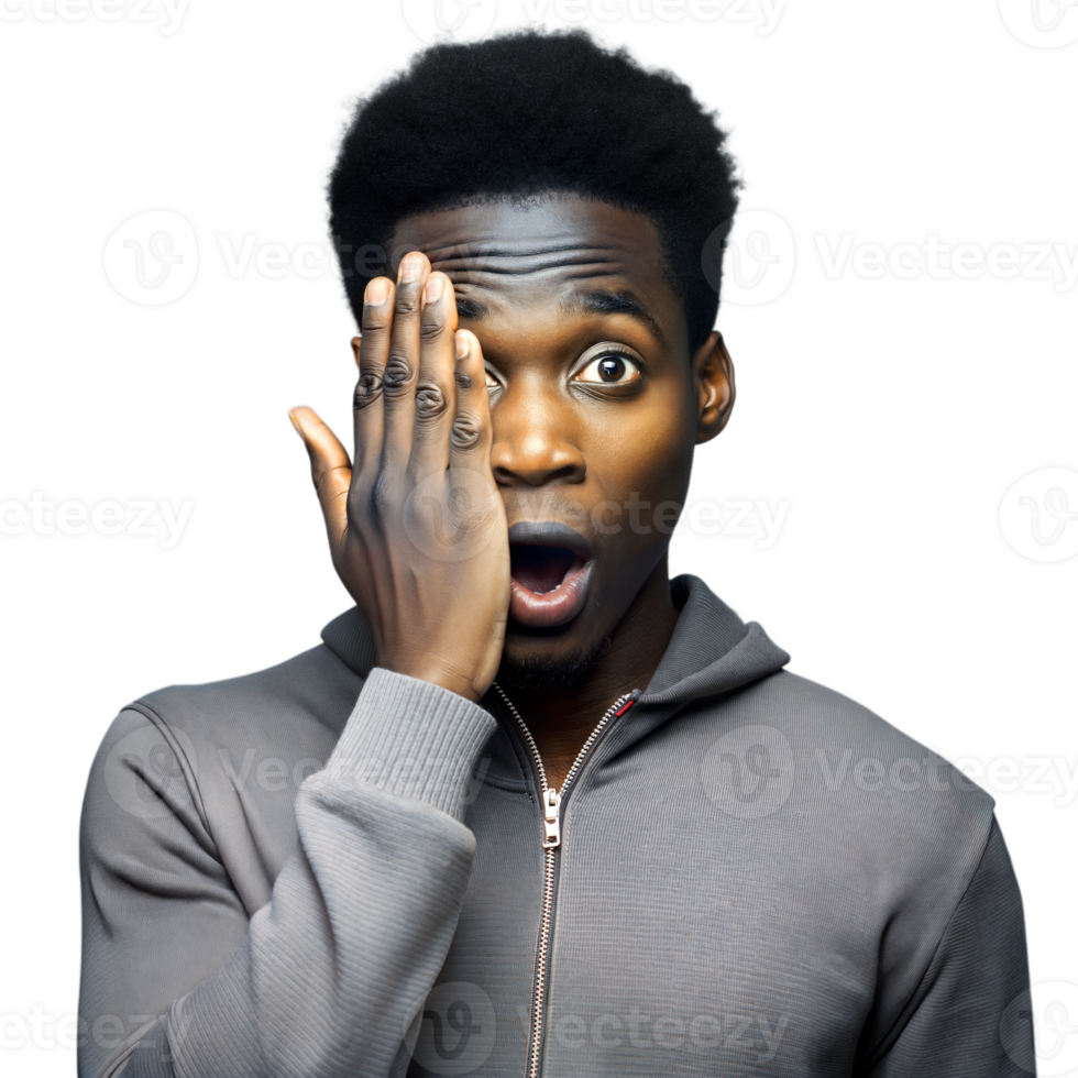 Surprised Young Man Covering His Face in Astonishment a Transparent Background png