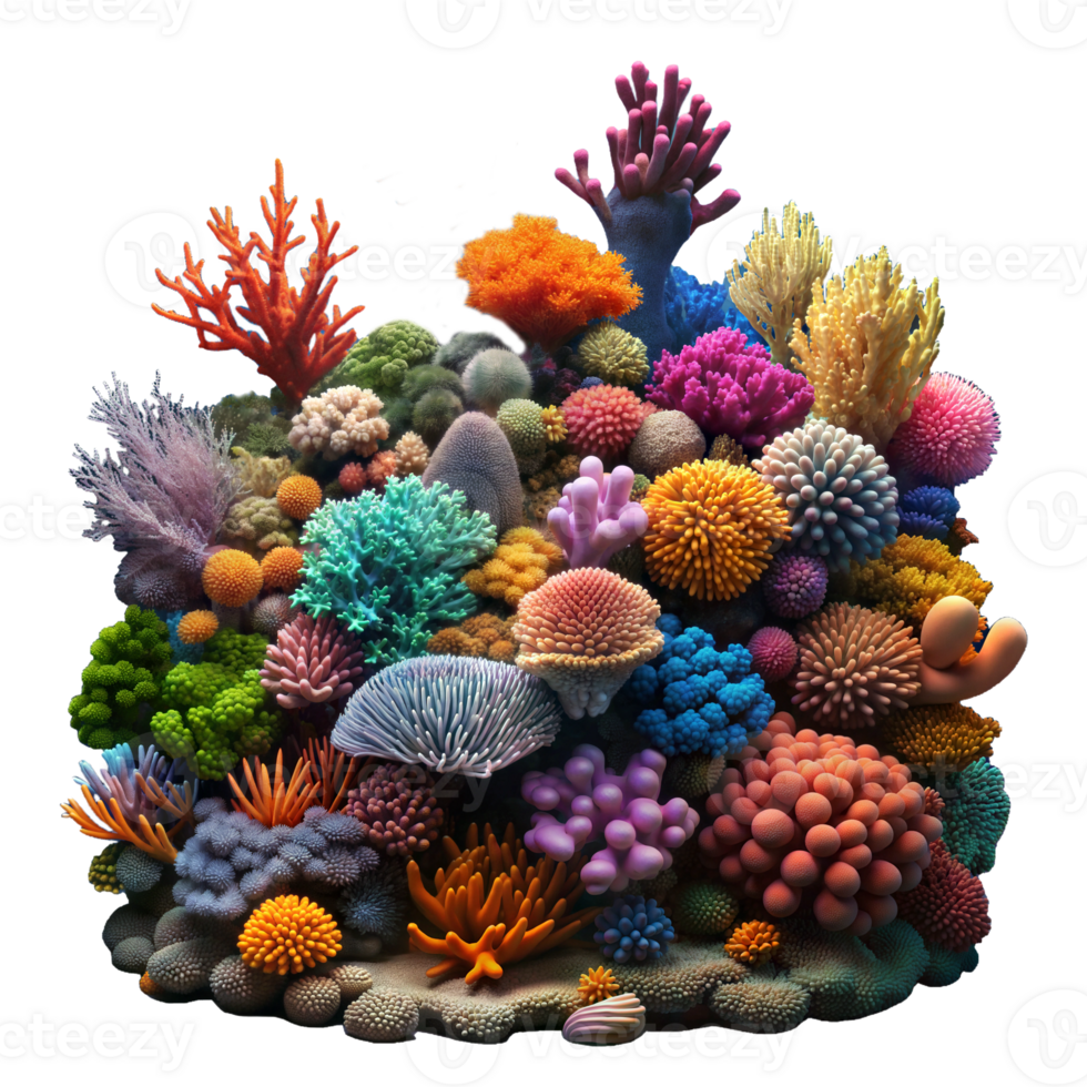 Colorful Coral Reef Ecosystem Displaying Diverse Marine Life Underwater in a Tropical Ocean Environment png