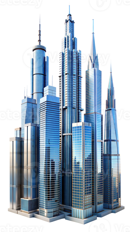 ein modern Stadt Horizont mit Wolkenkratzer und reflektierend Glas png