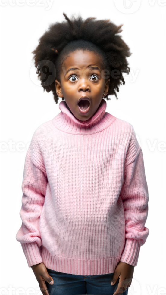 Young Girl Expressing Surprise While Wearing a Pink Sweater on a Transparent Background png