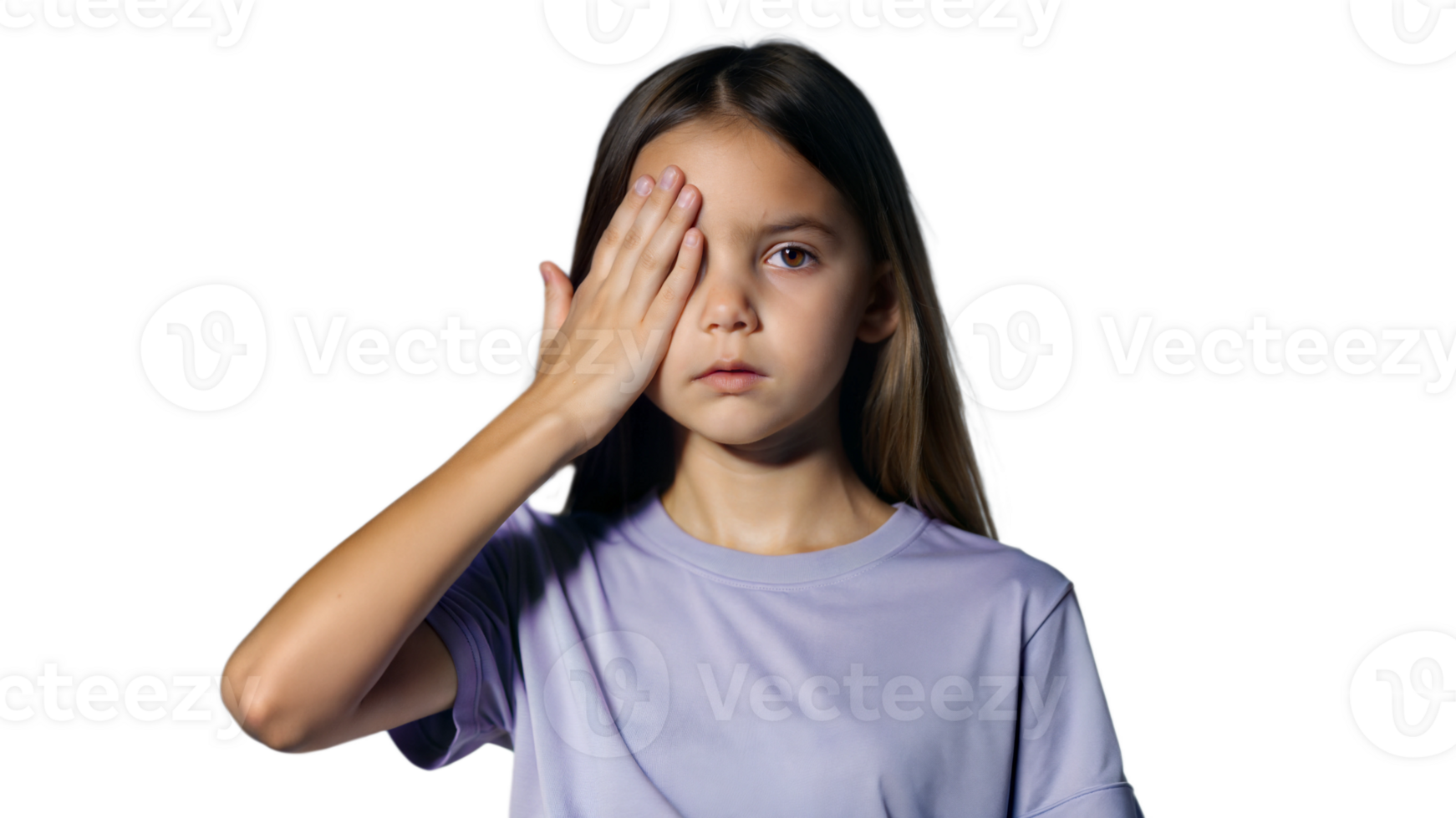 Young Girl With Long Hair Covering One Eye in Quiet Expression on a Transparent Background png