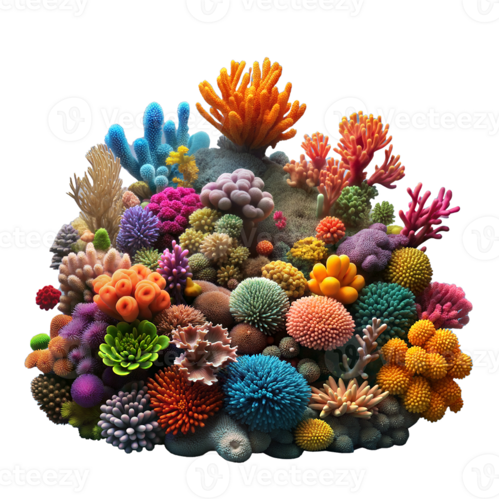 Vibrant Coral Reef Underwater Ecosystem With Varied Colors and Shapes in Tropical Waters png