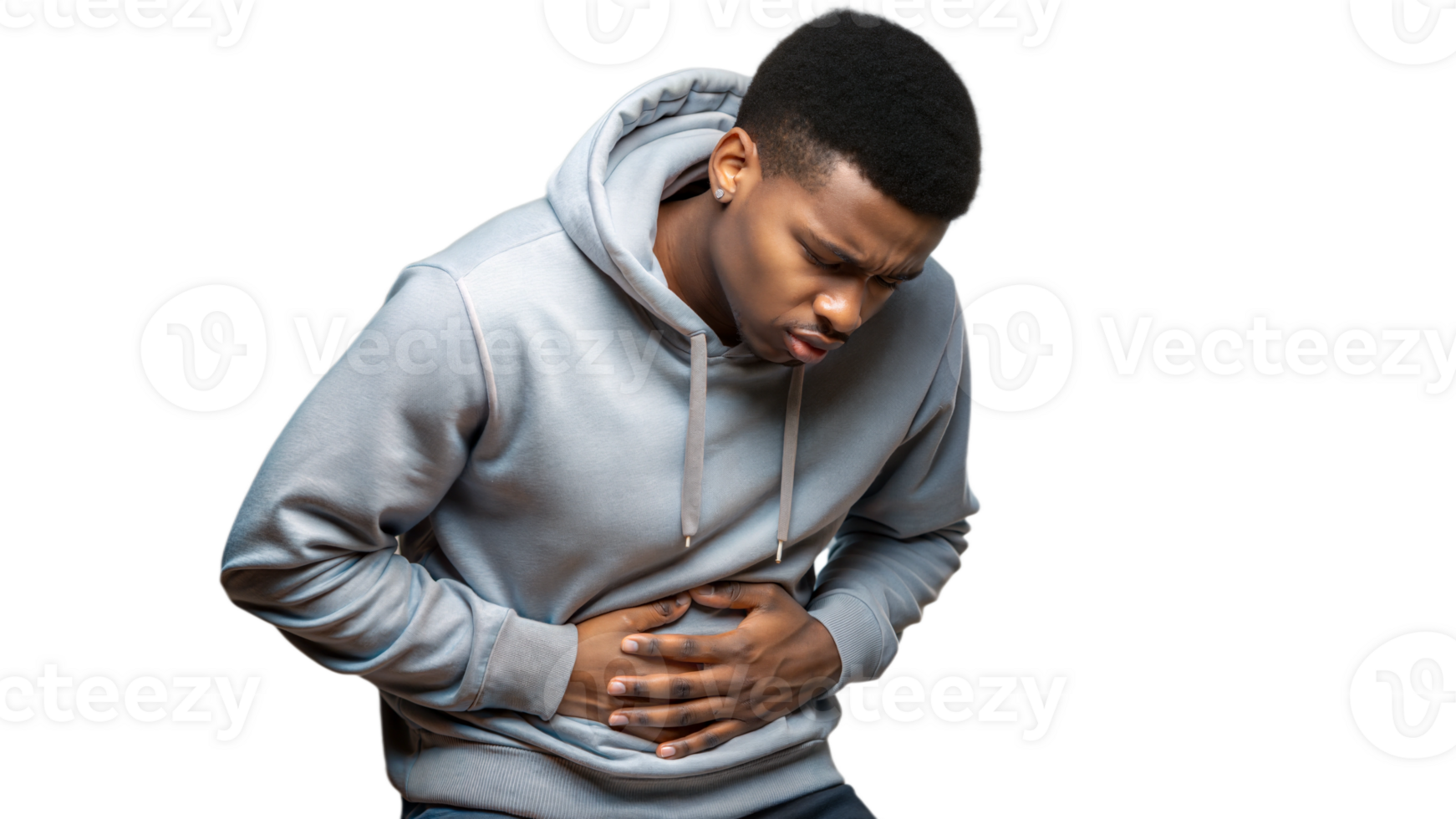 Young Man Holding His Stomach in Discomfort png