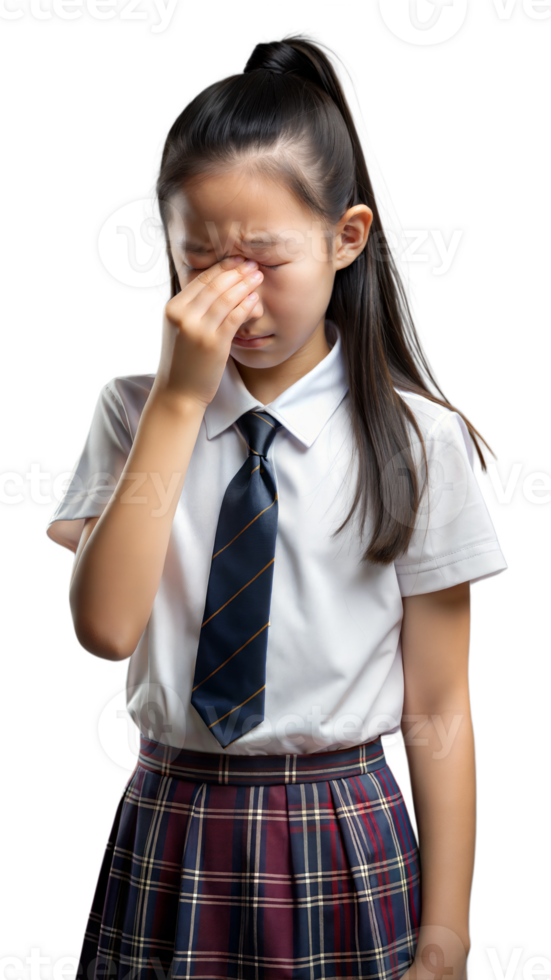 Young Student Wearing Uniform Expresses Emotion While Rubbing Her Eyes png