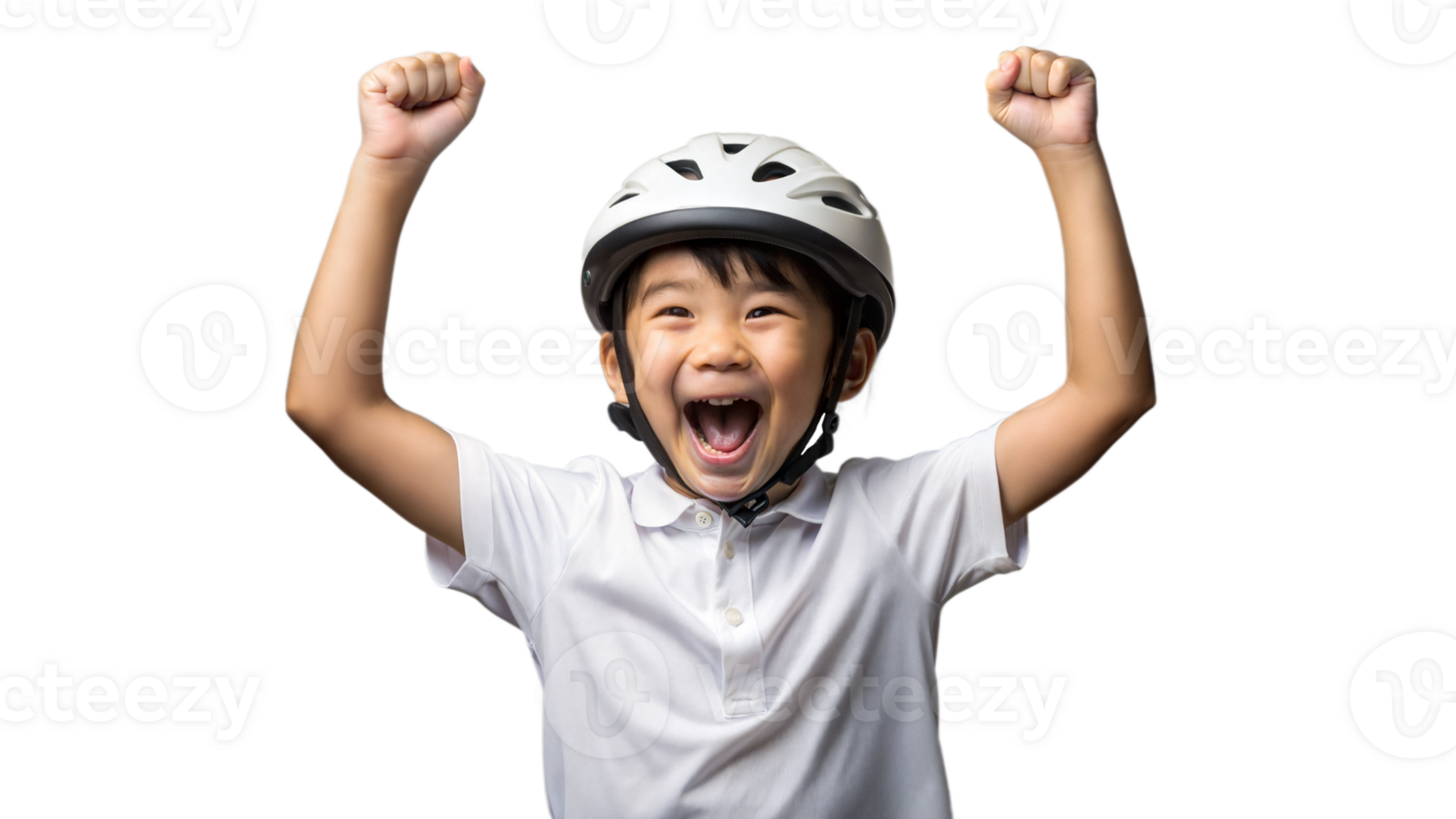Child wearing a helmet, smiling with joy. png