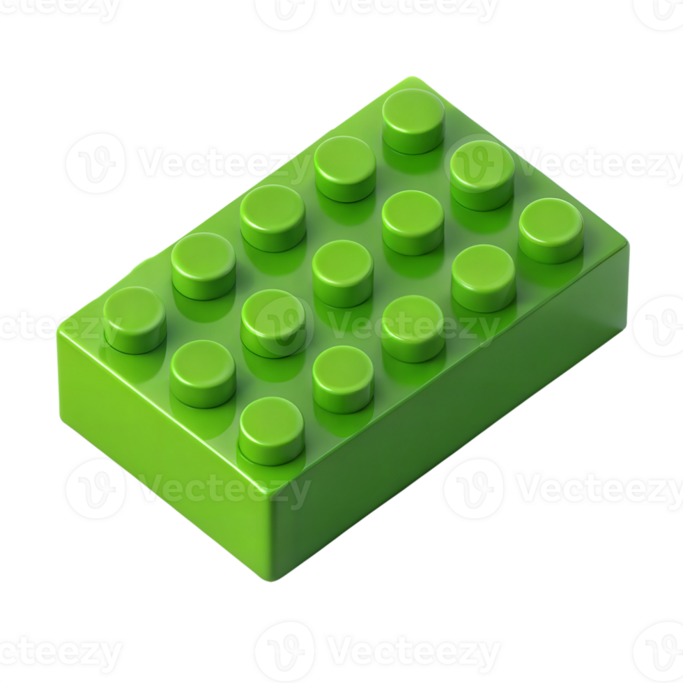 Bright Green Block Constructed From Interlocking Pieces on Transparent Surface for Creative Building Activities png