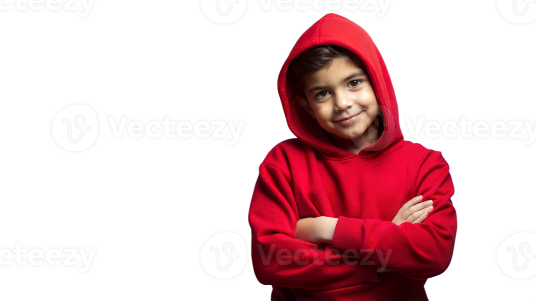 Young Boy Smiling Confidently in Red Hoodie Transparent Background png