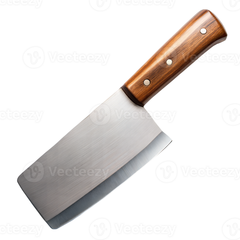 High-Quality Chef's Cleaver With Wooden Handle on Transparent Background png