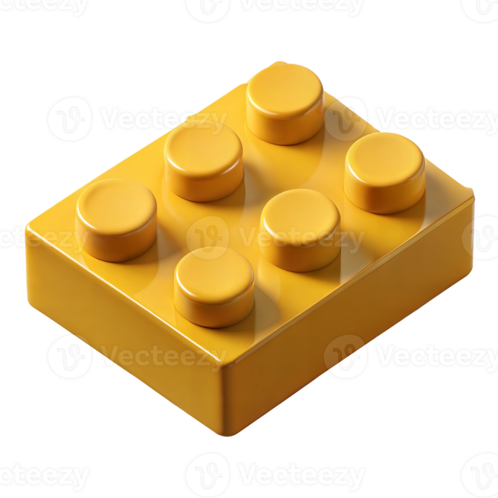 Bright Yellow Plastic Building Block Positioned on a Transparent Surface for Creative Play or Educational Activities png
