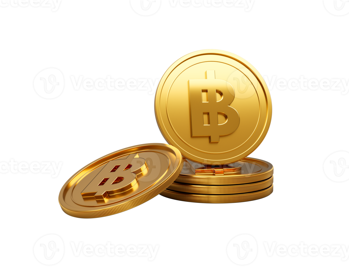 3d Stack Of Golden Thailand Baht Coins Shiny Rounded Coins Stack 3d Illustration png