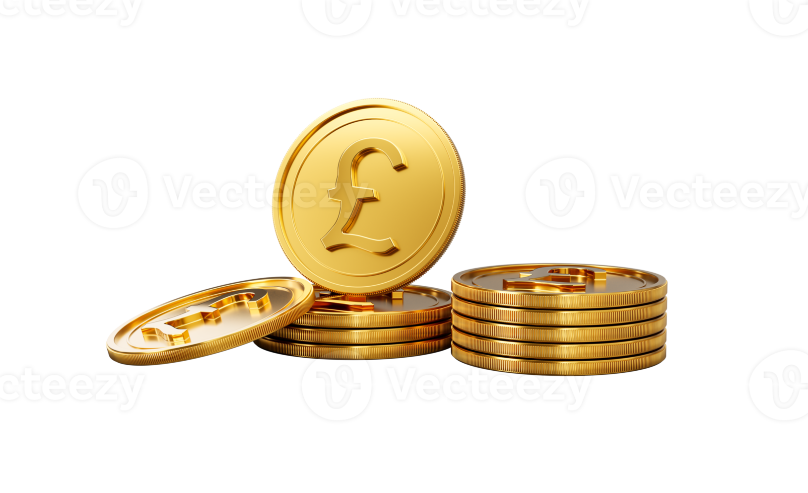 3d Stack Of Golden British Pound Coins Shiny Rounded Coins Stack 3d Illustration png