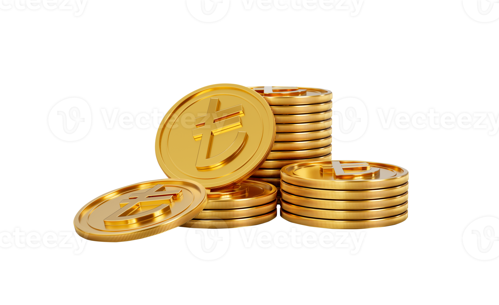 3d Stack Of Golden Turkish Lira Coins Shiny Rounded Coins Stack 3d Illustration png