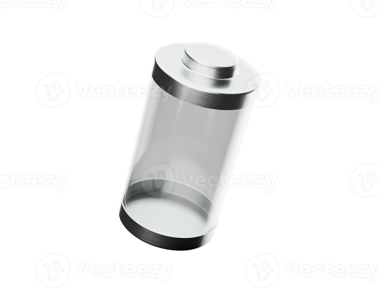 3d Abstract Transparent Empty Glass Battery With Metal Caps 3d Illustration png