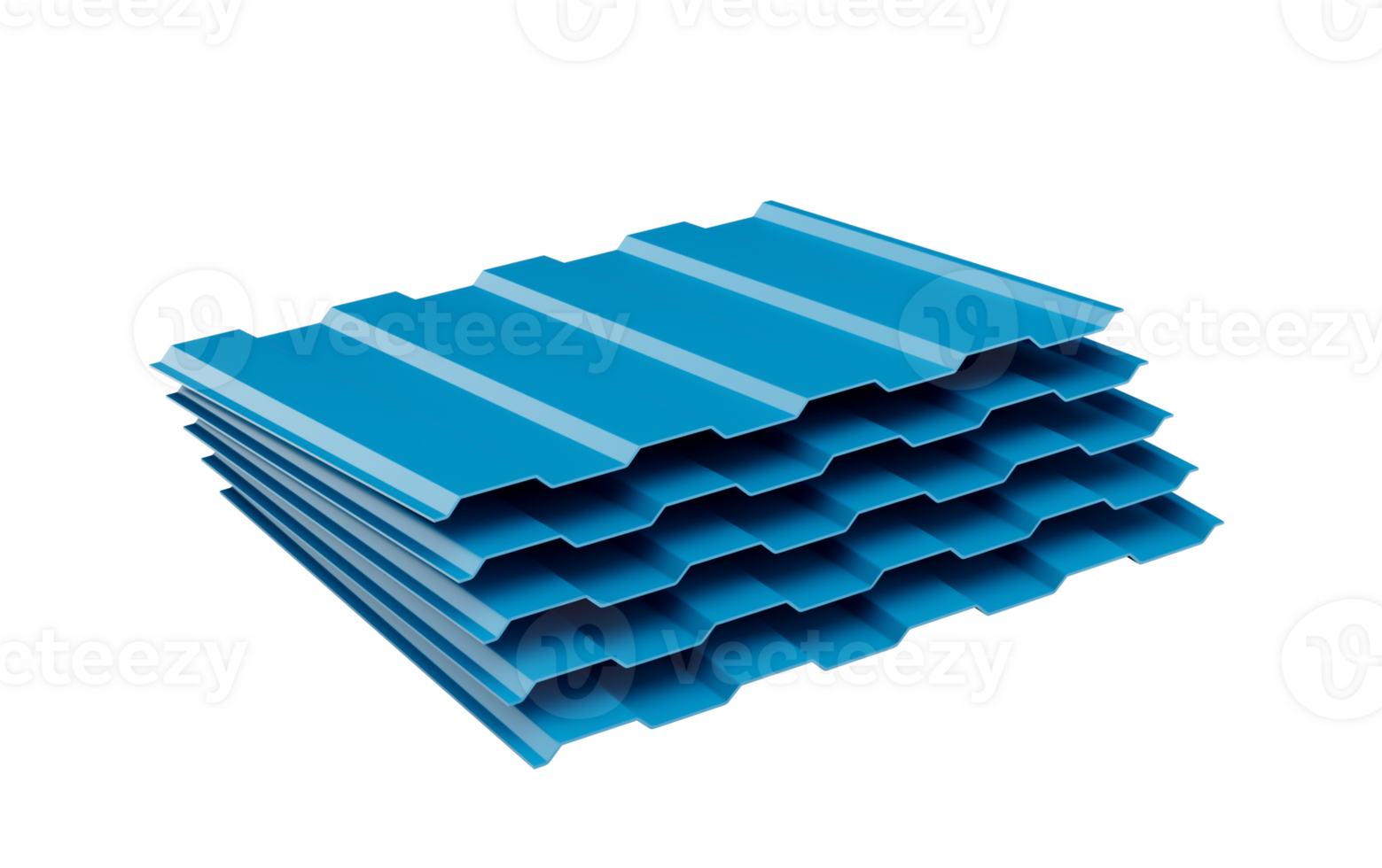 3d Sea Blue Metallic Stacks Of Corrugated Galvanised Iron For Roof Sheets 3d Illustration png