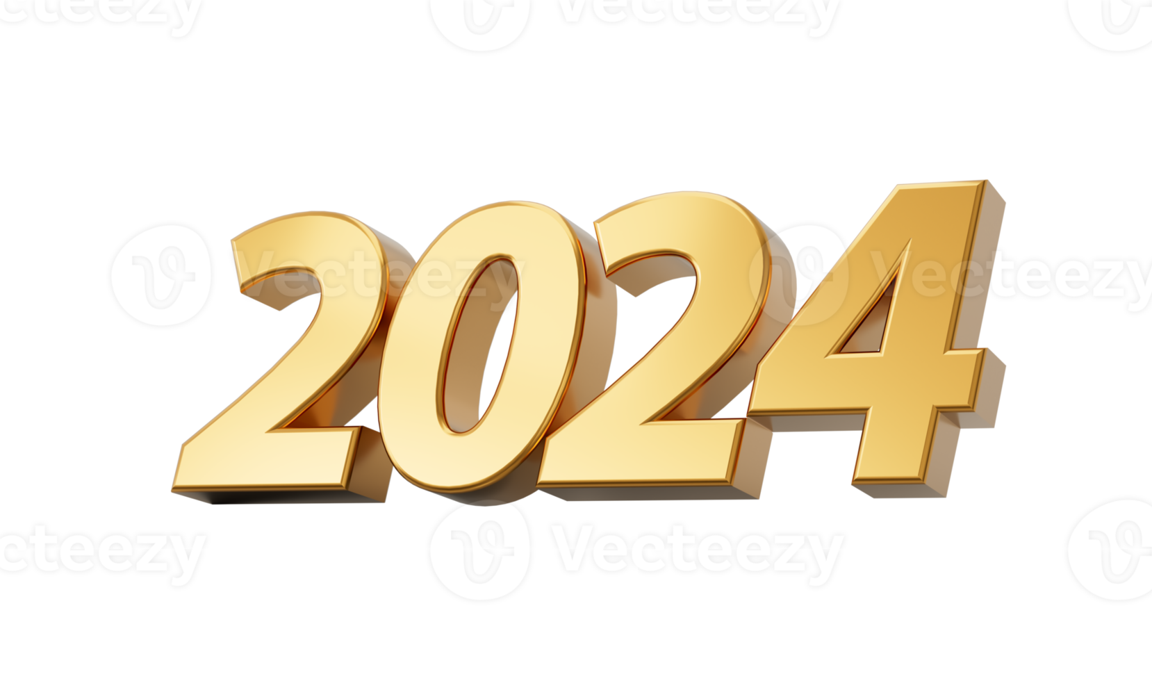 Happy New Year 2024 Golden Metal 3d Illustration png