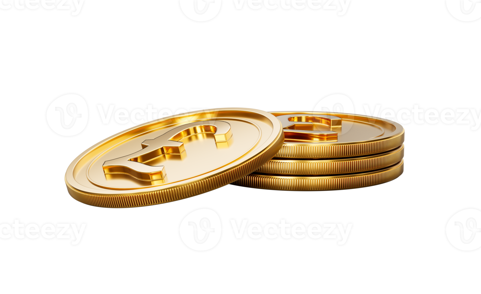 3d Stack Of Golden British Pound Coins Shiny Rounded Coins Stack 3d Illustration png