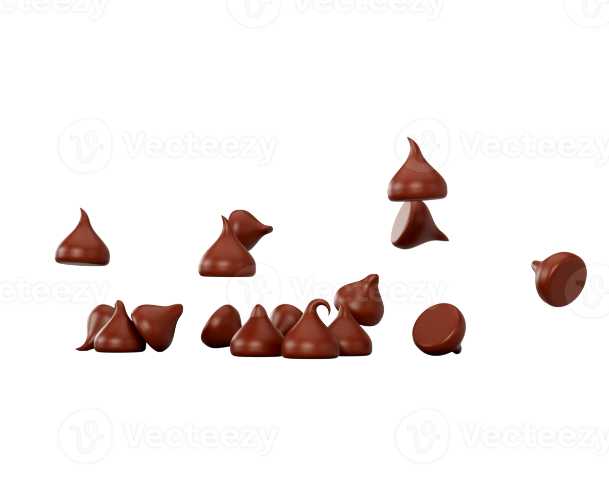 3d Milk Chocolate Chips Or Chocolate Morsels Falling 3d Illustration png