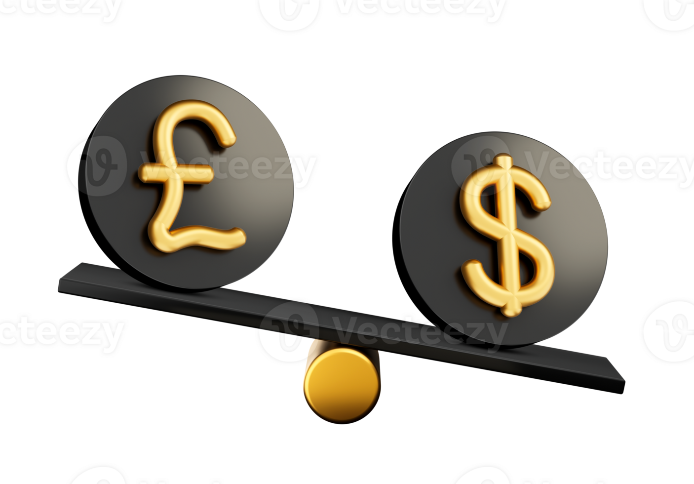 3d Golden Pound And Dollar Symbol On Rounded Black Icons 3d Balance Weight Seesaw, 3d illustration png