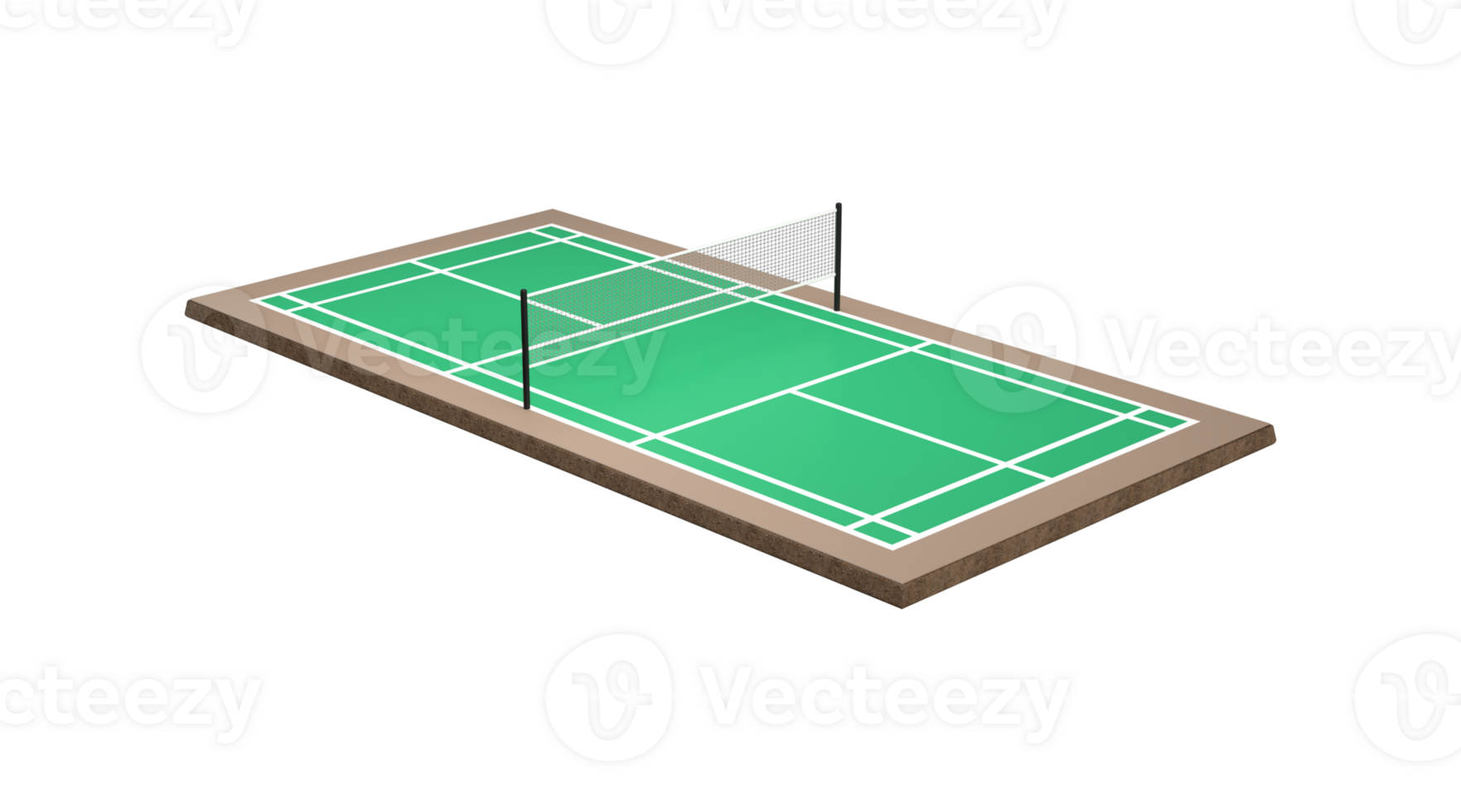 3D Badminton Court With A Net, Green Floor And White Lines Marking The Boundaries 3D Illustration png