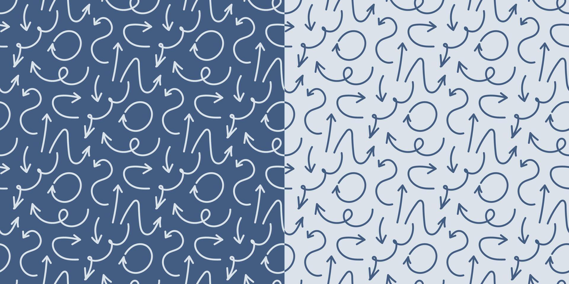 Pattern of curved arrows. Seamless print of flexible, wave directions. Circulation, rotation and turn. Signpost. Outline Index. Contour pointer. Guide. Movement. Blue color. illustration vector