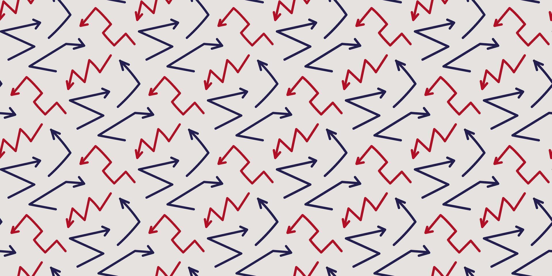 Angular arrow pattern. Seamless chaotic print of zigzag, sharp direction. Rotation and turn. Signpost. Contour Curve Pointer. Outline index. Guide. Movement. Pointed. Blue and red. illustration vector