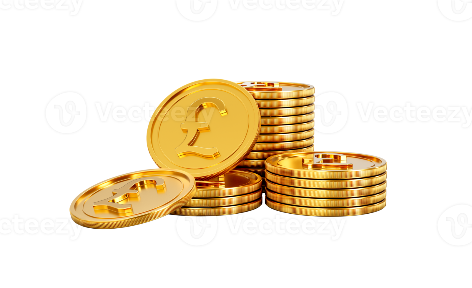 3d Stack Of Golden British Pound Coins Shiny Rounded Coins Stack 3d Illustration png