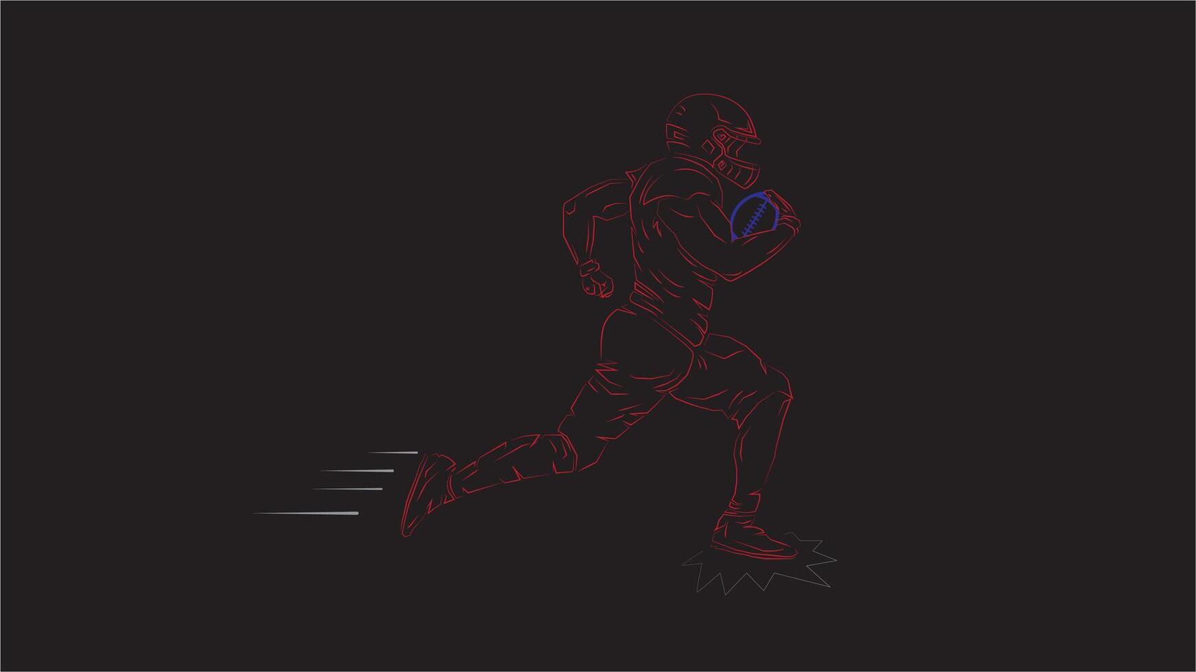 american football player in outline neon isolated in black, running for victory vector