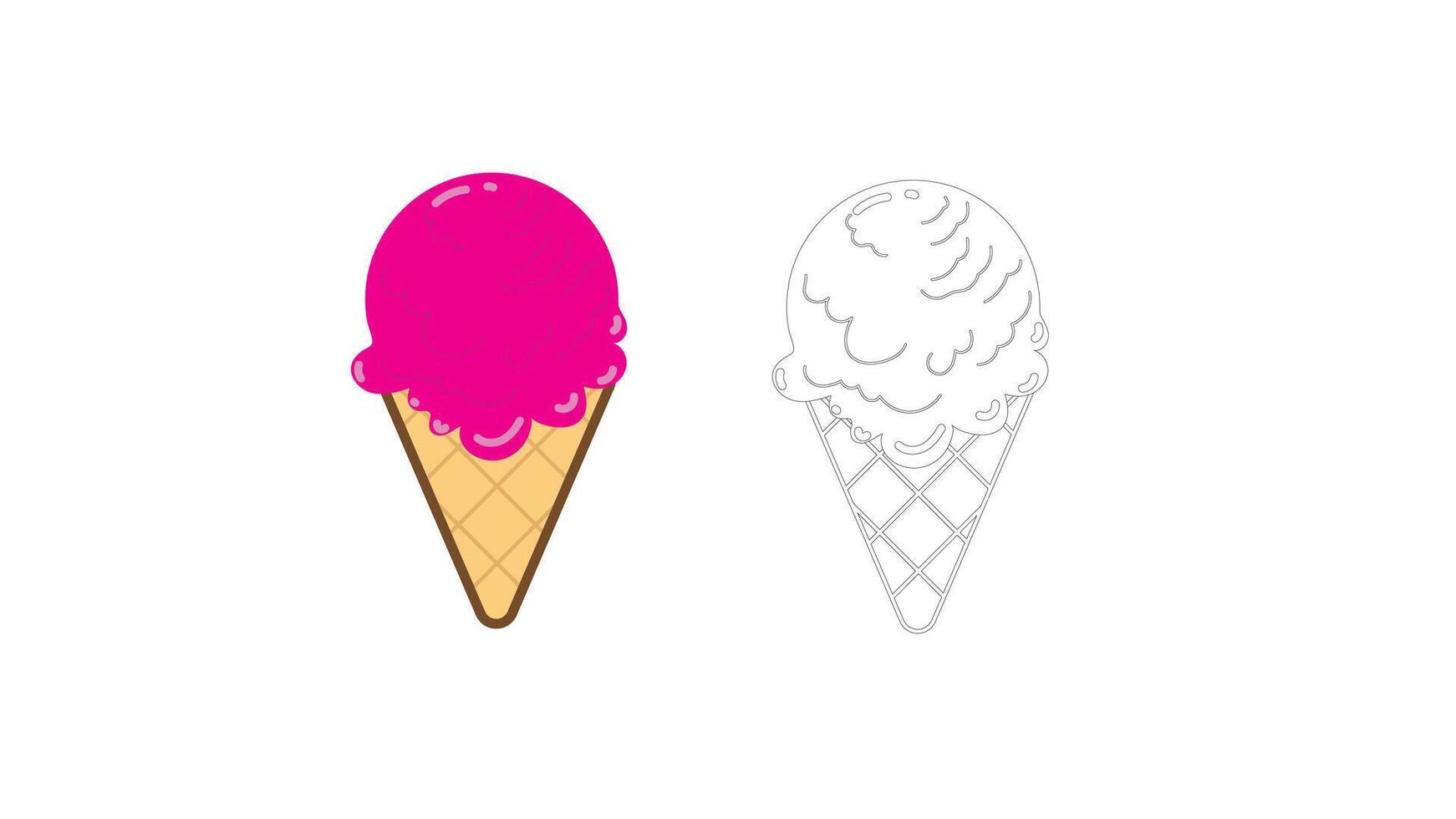 icon ice cream Colorful and Line Art Ice Cream Cones, suitabel for coloring book for kids vector