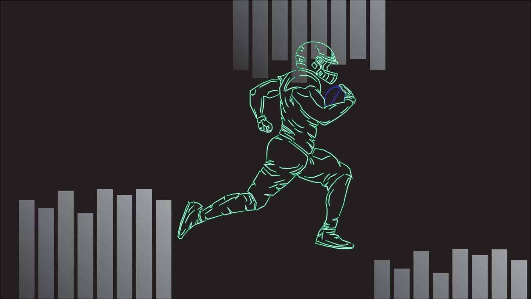 american football player in outline neon isolated in black, running for victory vector