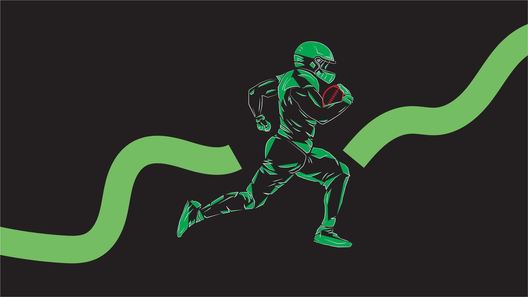 american football player in outline neon isolated in black, running for victory vector