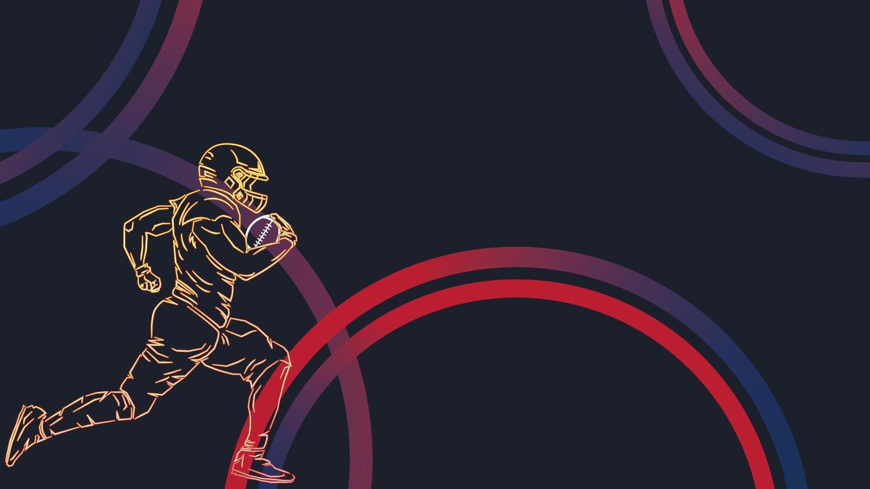 american football player in outline neon isolated in black, running for victory vector