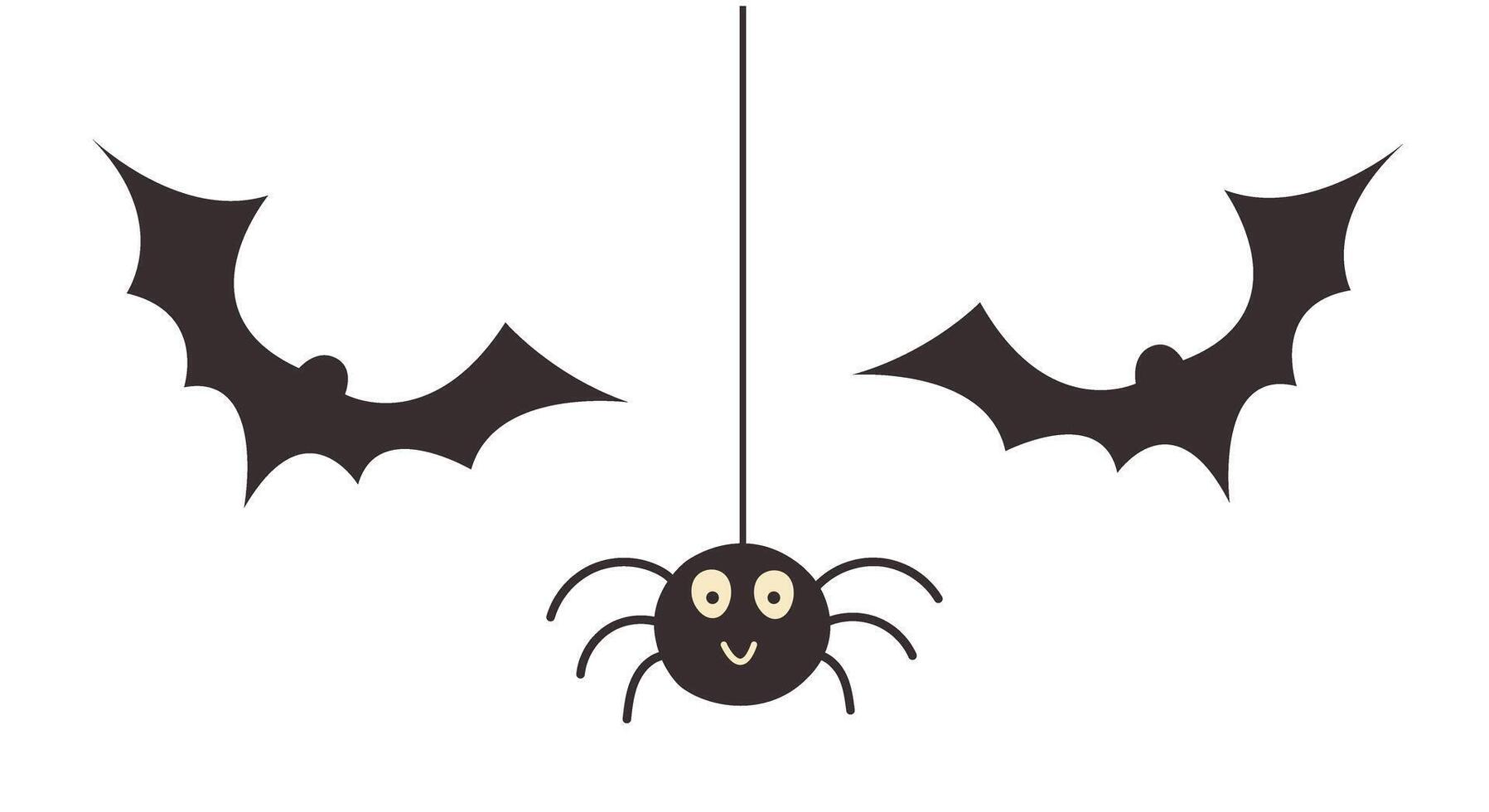 Black silhouette of spider and bats. Halloween cute character isolated on transparent background for design or sticker pack vector