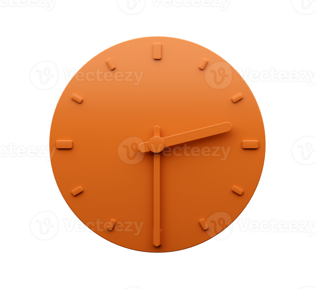 Minimal Orange clock Half past Two o'clock abstract Minimalist wall clock 3d Illustration png
