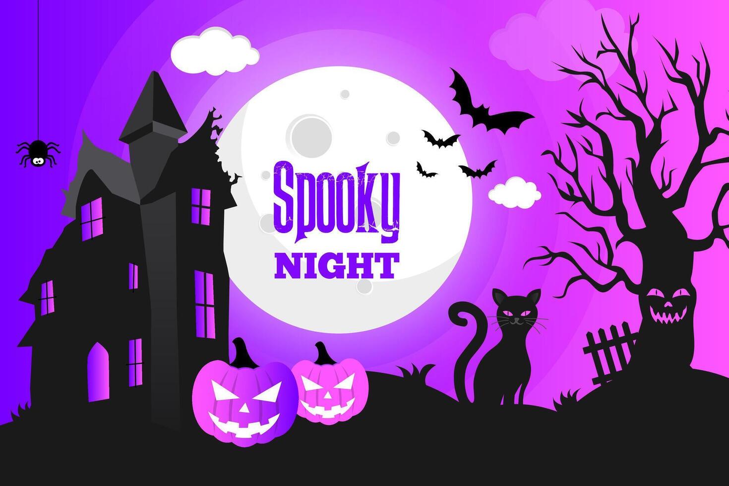 Flat Halloween Background with Scary Pumpkins and bats vector