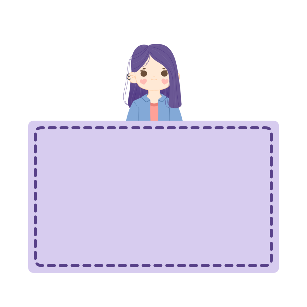 Cute label name tag with girl illustration png