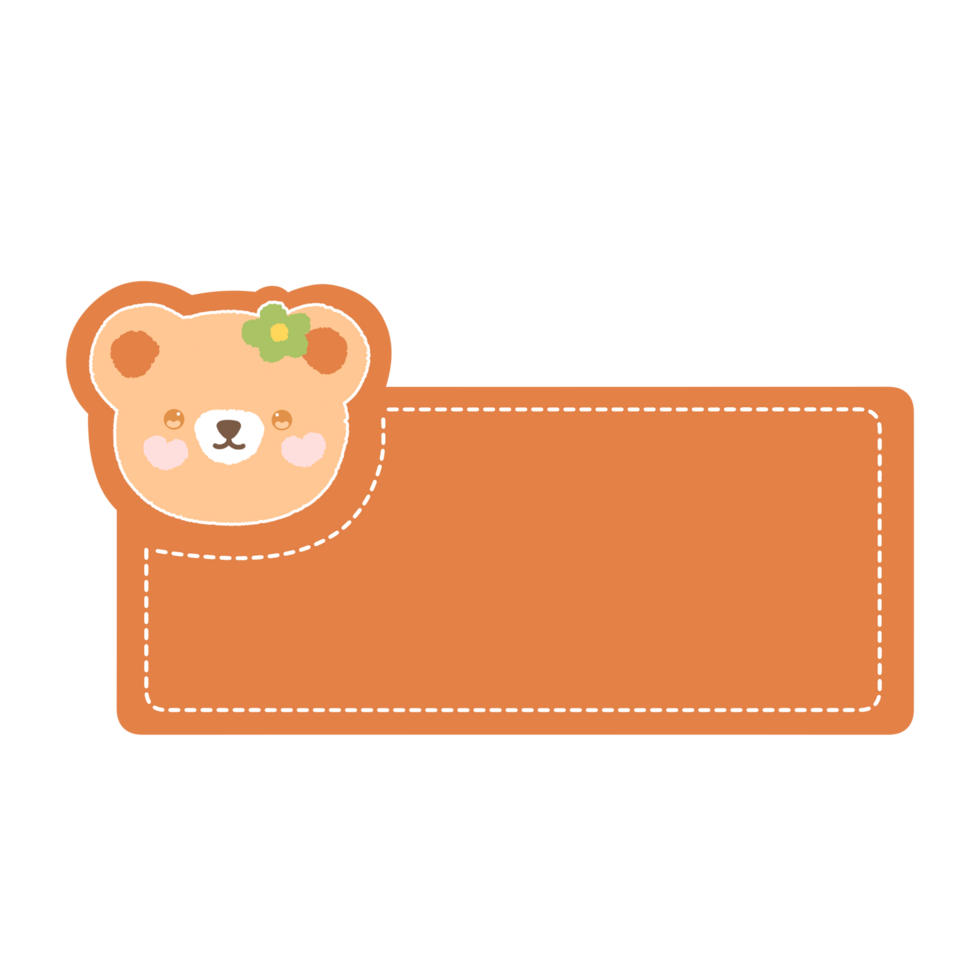 Cute label name tag with bear illustration png