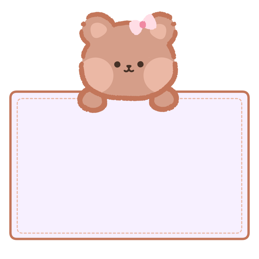 Cute label name tag with bear illustration png