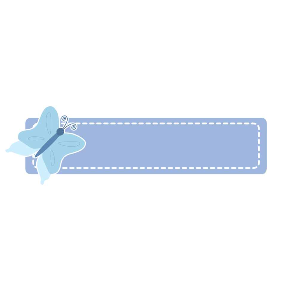 Cute label name tag with butterfly illustration png