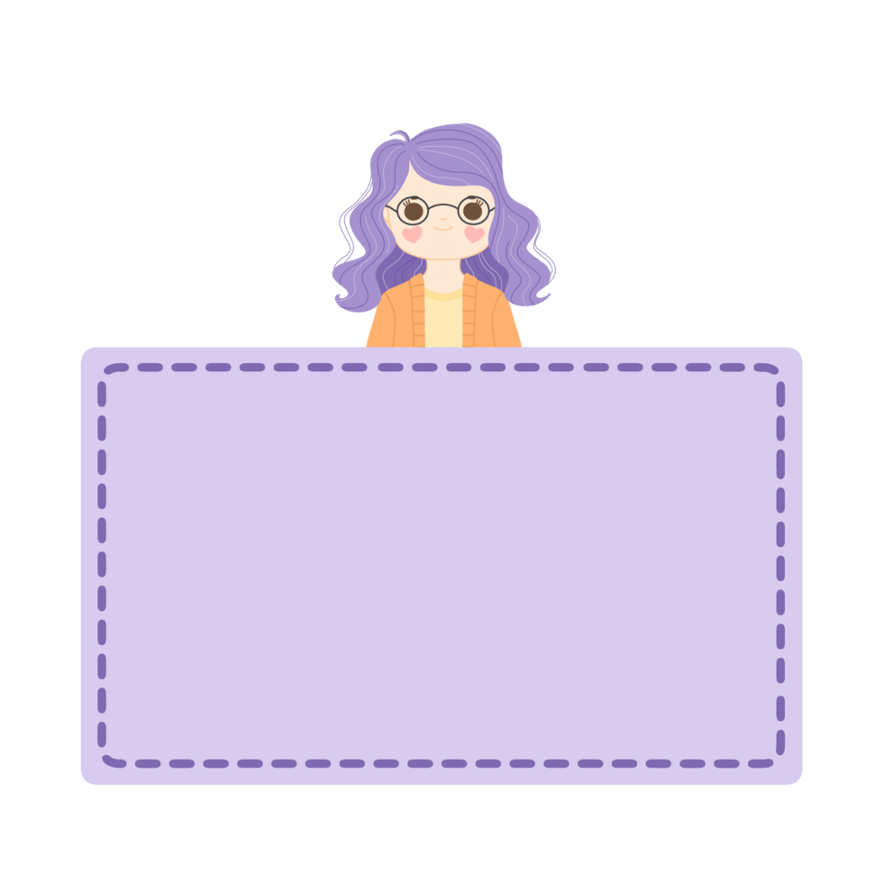 Cute label name tag with girl illustration png