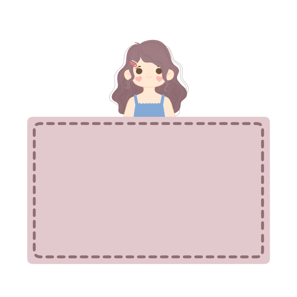 Cute label name tag with girl illustration png