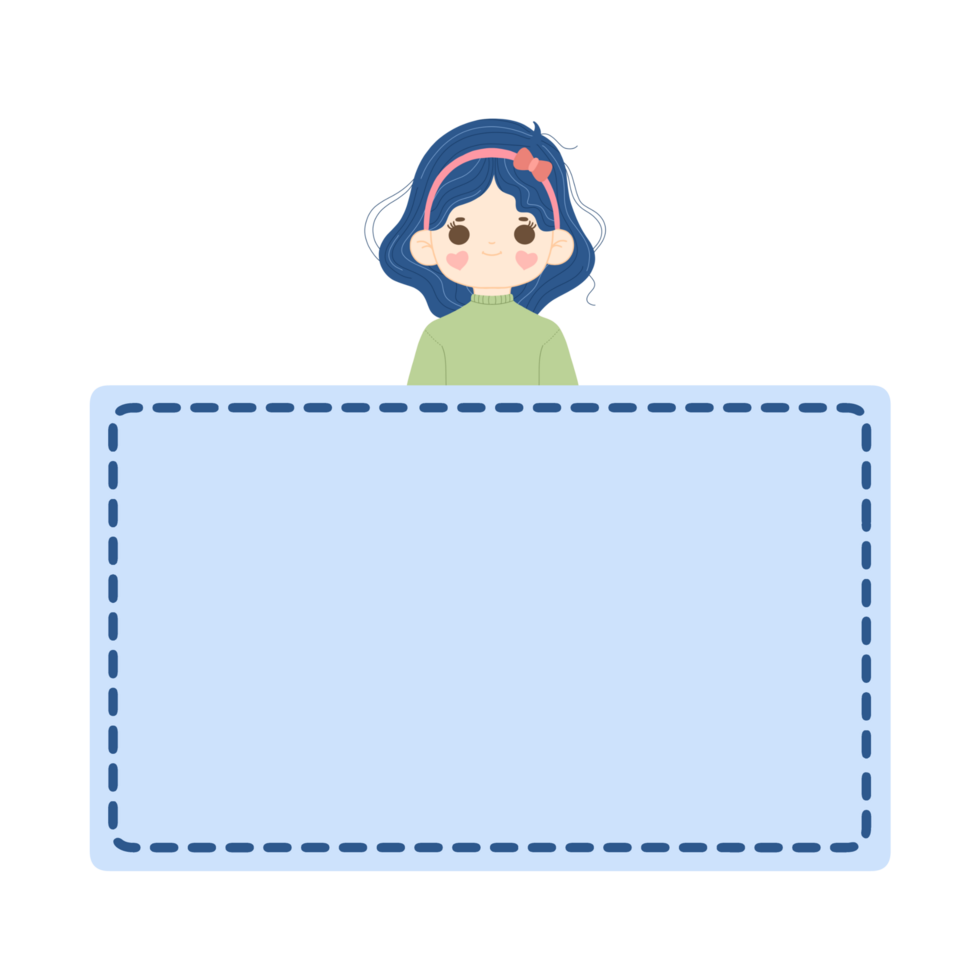 Cute label name tag with girl illustration png